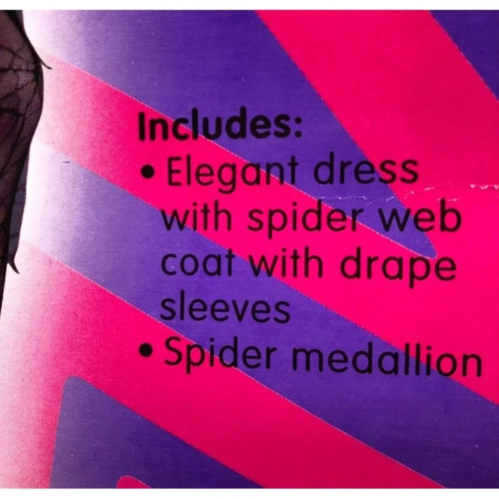 Spell Spinner Kids Size 4-6 Witch Halloween Costume Dress Web Coat Spider Medall